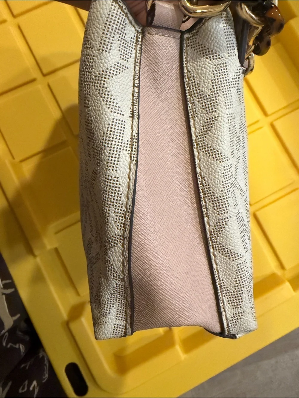 Michael Kors Pale Pink Logo-Print Shoulder Bag with Gold Accents